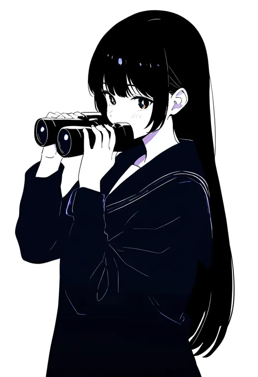 masterpiece, best quality, newest, absurdres, highres, safe, holding_binoculars, 1girl, solo, simple_background — by k3scat, made with ComfyUI