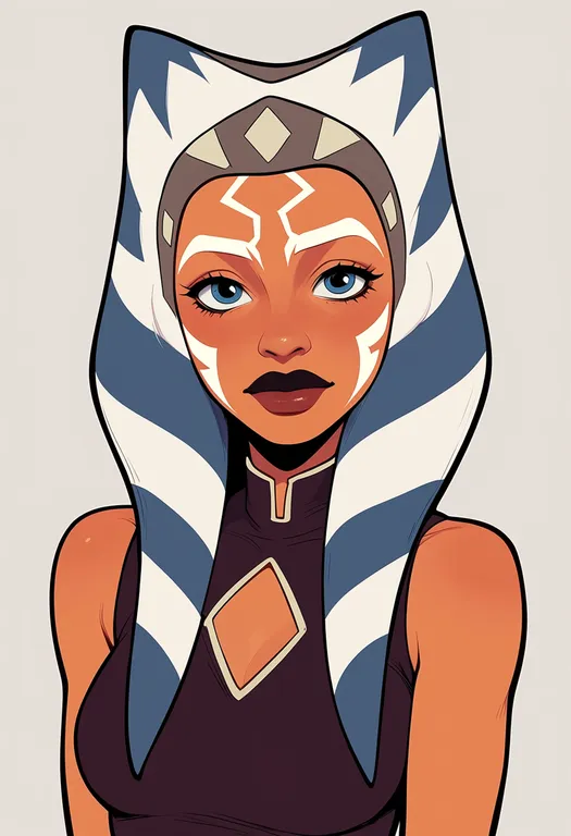 masterpiece, best quality, score_7, safe, ahsoka tano, solo, upper body, simple background — by k3scat, made with ComfyUI