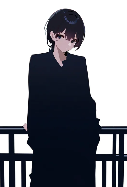 masterpiece, best quality, newest, absurdres, highres, safe, on_railing, 1girl, solo, simple_background — by k3scat, made with ComfyUI
