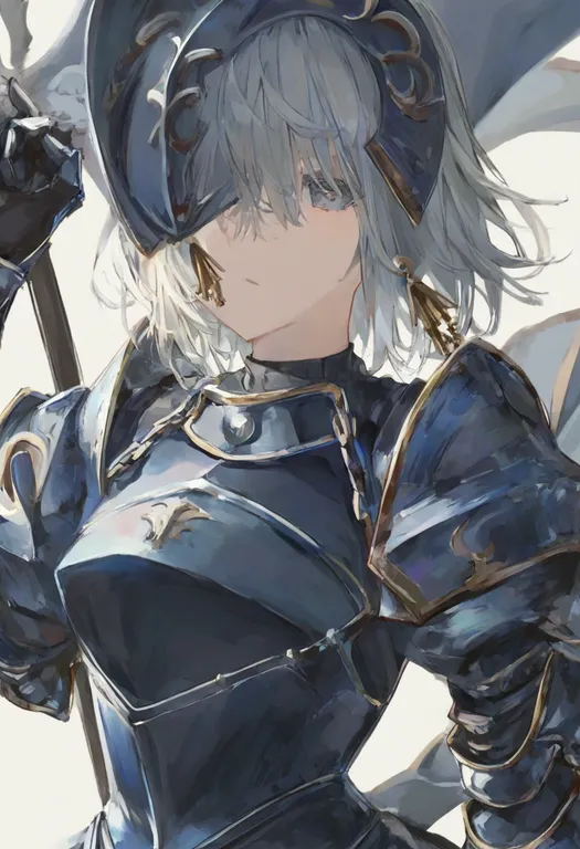 masterpiece, best quality, general, gauntlets, 1girl, solo, upper body, simple background — by k3scat, made with ComfyUI