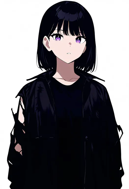 masterpiece, best quality, newest, absurdres, highres, safe, torn_jacket, 1girl, solo, simple_background — by k3scat, made with ComfyUI