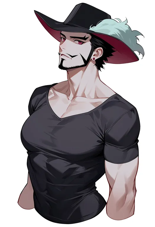 masterpiece, best quality, score_7, safe, dracule mihawk, solo, upper body, simple background — by k3scat, made with ComfyUI