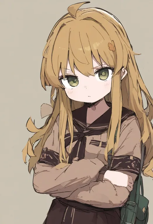 masterpiece, best quality, general, brown shirt, 1girl, solo, simple background — by k3scat, made with ComfyUI
