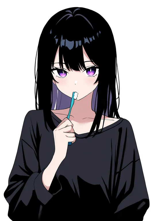 masterpiece, best quality, newest, absurdres, highres, safe, toothbrush, 1girl, solo, simple_background — by k3scat, made with ComfyUI