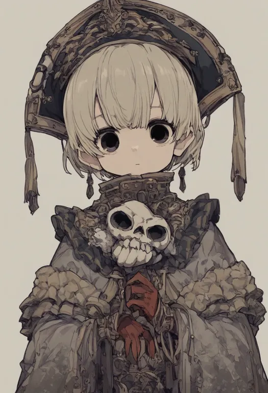 masterpiece, best quality, general, skull, 1girl, solo, simple background — by k3scat, made with ComfyUI