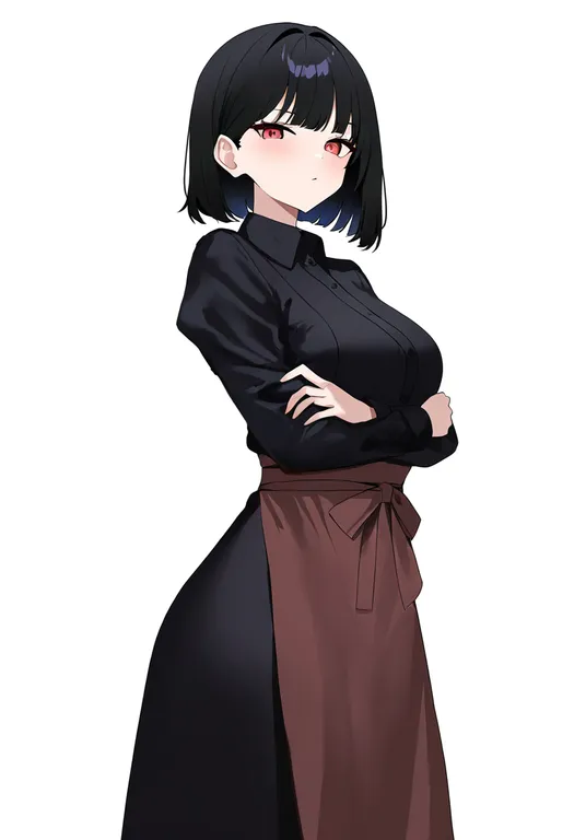 masterpiece, best quality, newest, absurdres, highres, safe, waist_apron, 1girl, solo, simple_background — by k3scat, made with ComfyUI