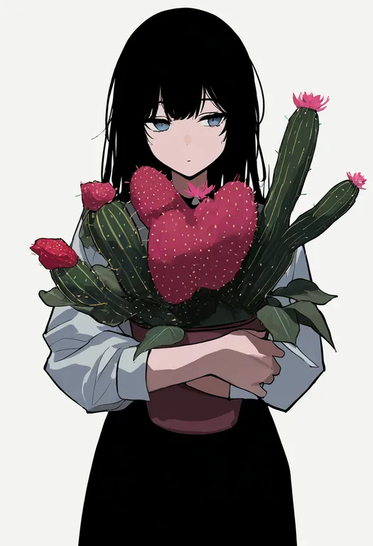 masterpiece, best quality, newest, absurdres, highres, safe, cactus, 1girl, solo, simple_background — by k3scat, made with ComfyUI