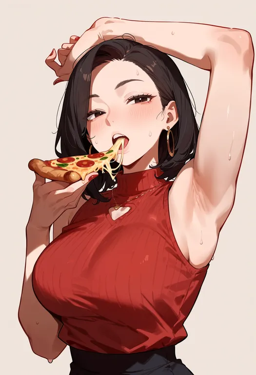 masterpiece, best quality, score_7, safe, domino's pizza, solo, upper body, simple background — by k3scat, made with ComfyUI