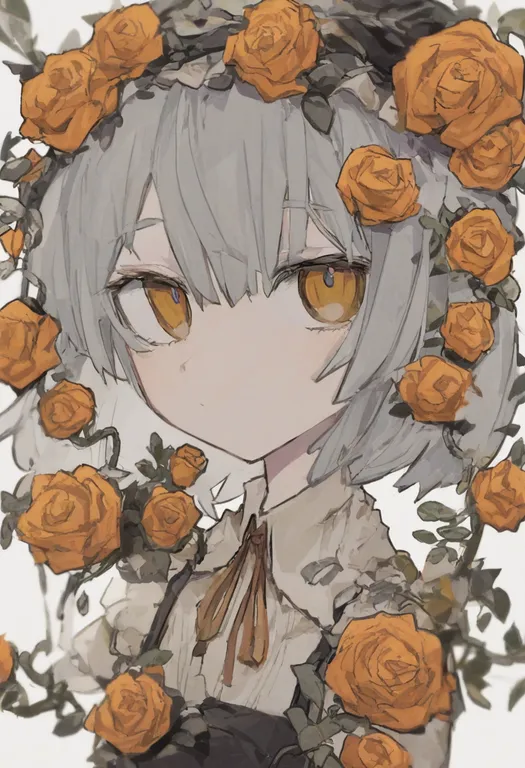 masterpiece, best quality, general, orange rose, 1girl, solo, simple background — by k3scat, made with ComfyUI