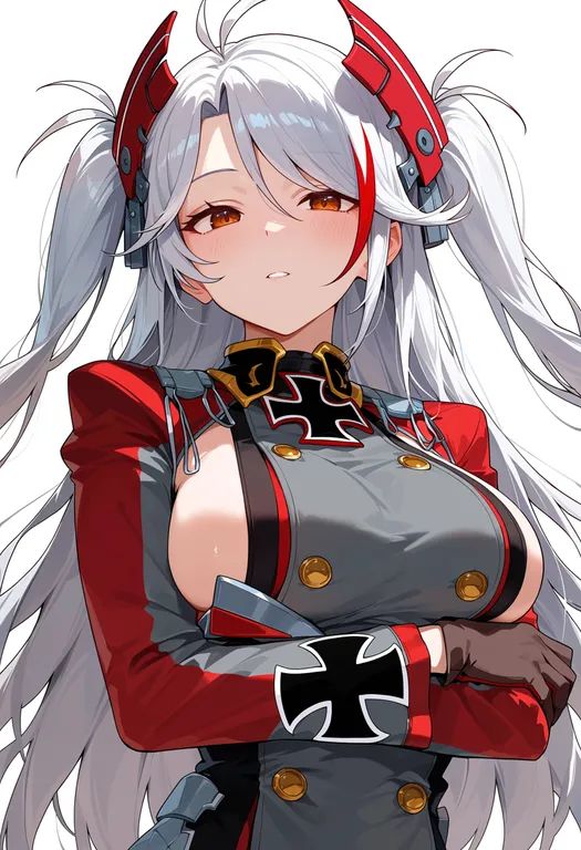 masterpiece, best quality, score_7, safe, prinz eugen (azur lane), azur lane, solo, upper body, simple background — by k3scat, made with ComfyUI
