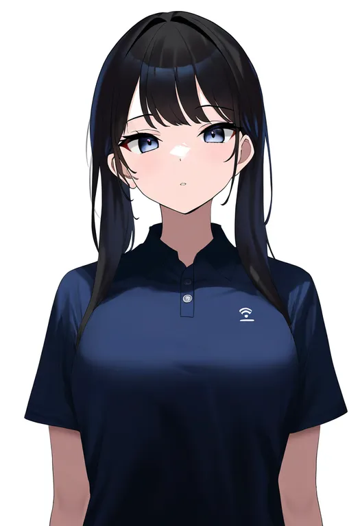 masterpiece, best quality, newest, absurdres, highres, safe, polo_shirt, 1girl, solo, simple_background — by k3scat, made with ComfyUI