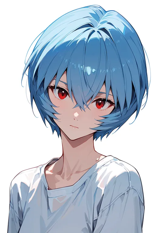 masterpiece, best quality, score_7, safe, ayanami rei, neon genesis evangelion, solo, upper body, simple background — by k3scat, made with ComfyUI