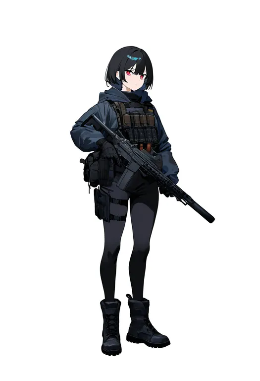 masterpiece, best quality, newest, absurdres, highres, safe, combat_boots, 1girl, solo, simple_background — by k3scat, made with ComfyUI