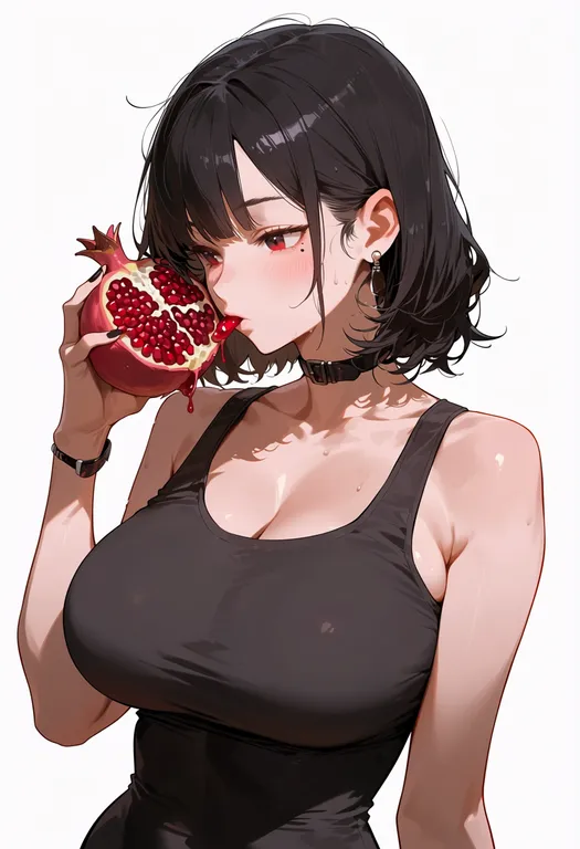 masterpiece, best quality, score_7, safe, pomegranate, 1girl, solo, upper body, simple background — by k3scat, made with ComfyUI