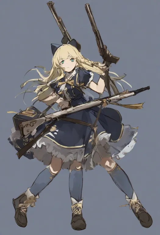 masterpiece, best quality, general, musket, 1girl, solo, simple background — by k3scat, made with ComfyUI