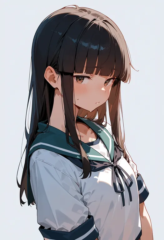 masterpiece, best quality, score_7, safe, hatsuyuki (kancolle), solo, upper body, simple background — by k3scat, made with ComfyUI