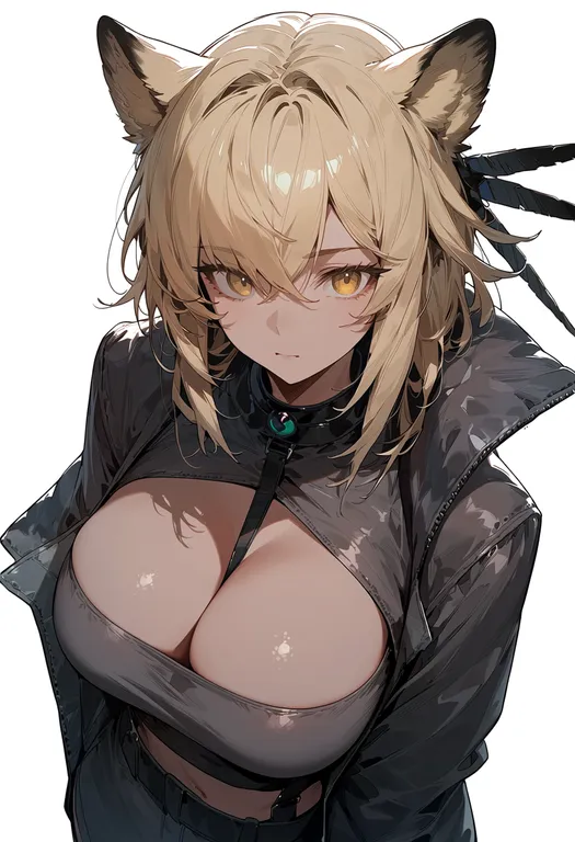 masterpiece, best quality, score_7, safe, mio (beast lord) (arknights), arknights, solo, upper body, simple background — by k3scat, made with ComfyUI