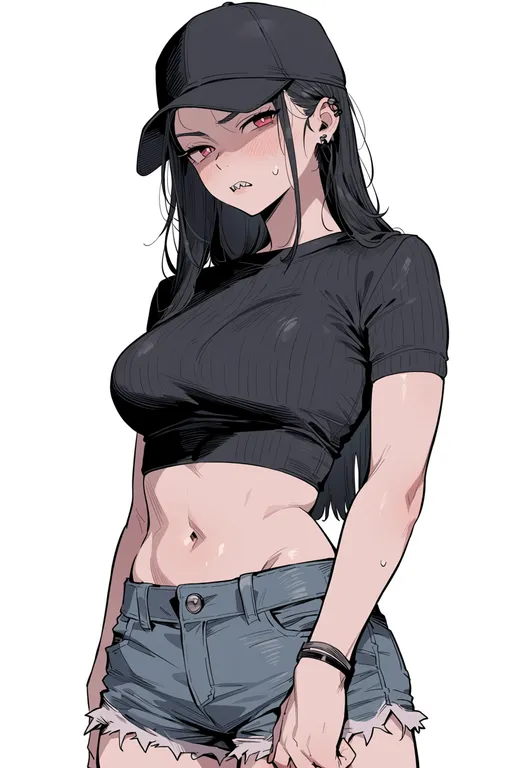 masterpiece, best quality, score_7, safe, grid teeth, 1girl, solo, simple background — by k3scat, made with ComfyUI