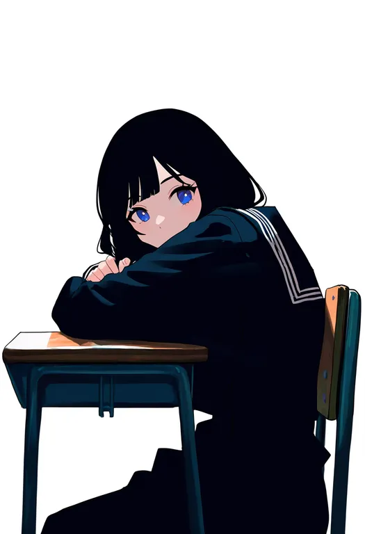 masterpiece, best quality, newest, absurdres, highres, safe, school_chair, 1girl, solo, simple_background — by k3scat, made with ComfyUI