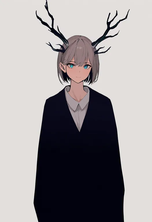 masterpiece, best quality, newest, absurdres, highres, safe, antlers, 1girl, solo, simple_background — by k3scat, made with ComfyUI