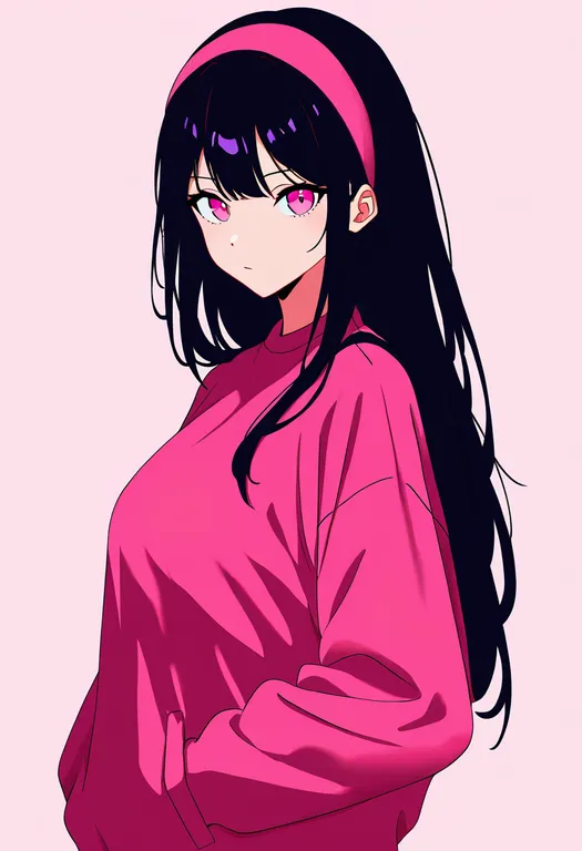 masterpiece, best quality, newest, absurdres, highres, safe, pink_headband, 1girl, solo, simple_background — by k3scat, made with ComfyUI