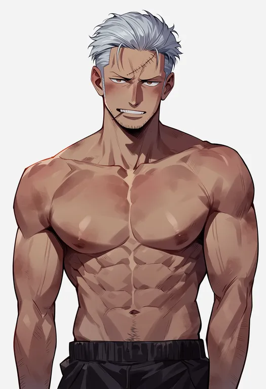 masterpiece, best quality, score_7, safe, smoker (one piece), one piece, solo, upper body, simple background — by k3scat, made with ComfyUI