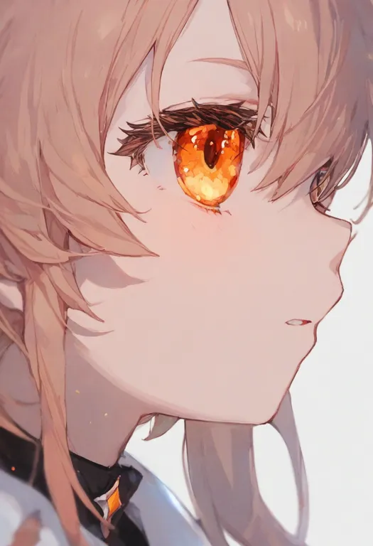 masterpiece, best quality, general, orange eyes, 1girl, solo, portrait, simple background — by k3scat, made with ComfyUI