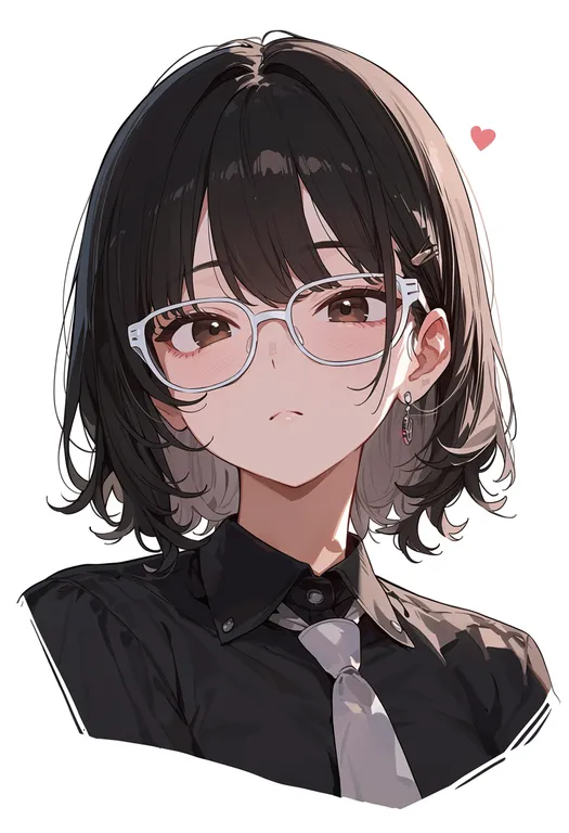 masterpiece, best quality, score_7, safe, white-framed eyewear, 1girl, solo, portrait, simple background — by k3scat, made with ComfyUI