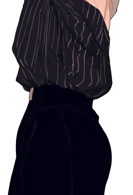masterpiece, best quality, newest, absurdres, highres, safe, pinstripe_shirt, 1girl, solo, simple_background — by k3scat, made with ComfyUI