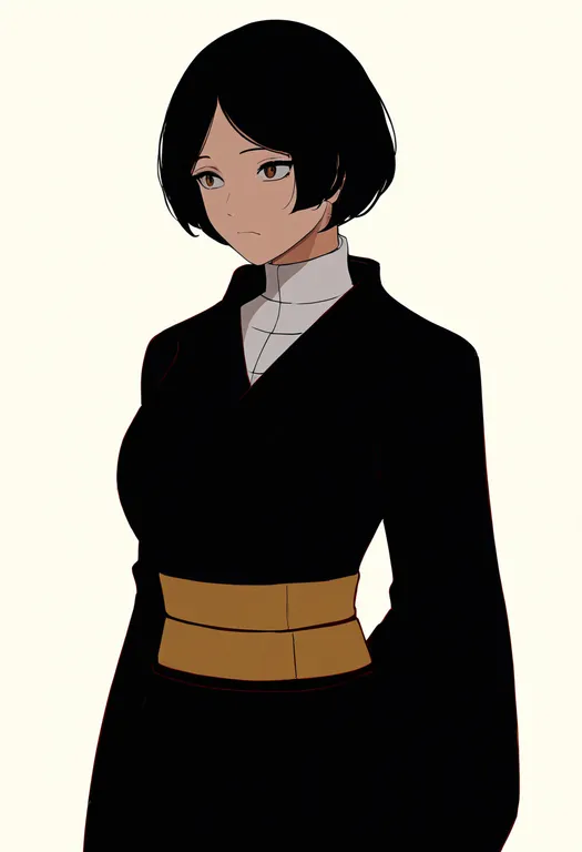 masterpiece, best quality, newest, absurdres, highres, safe, yellow_sash, 1girl, solo, simple_background — by k3scat, made with ComfyUI
