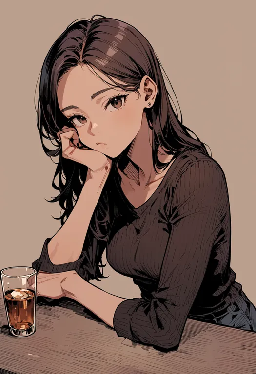 masterpiece, best quality, score_7, safe, drinking glass, 1girl, solo, upper body, simple background — by k3scat, made with ComfyUI
