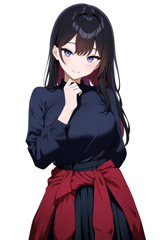 masterpiece, best quality, newest, absurdres, highres, safe, sweater_around_waist, 1girl, solo, simple_background — by k3scat, made with ComfyUI