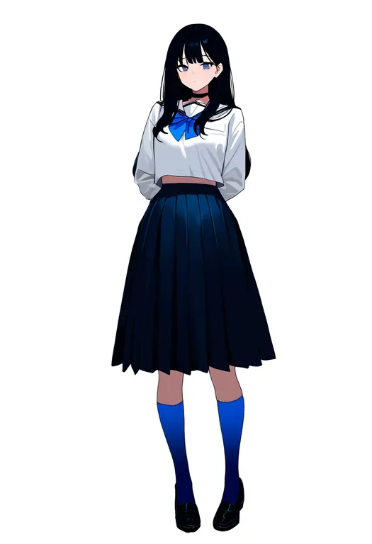 masterpiece, best quality, newest, absurdres, highres, safe, blue_socks, 1girl, solo, simple_background — by k3scat, made with ComfyUI