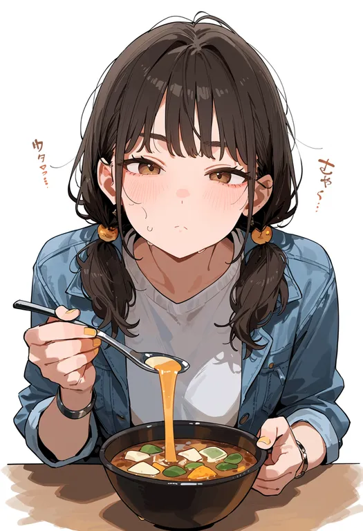masterpiece, best quality, score_7, safe, soup, 1girl, solo, upper body, simple background — by k3scat, made with ComfyUI