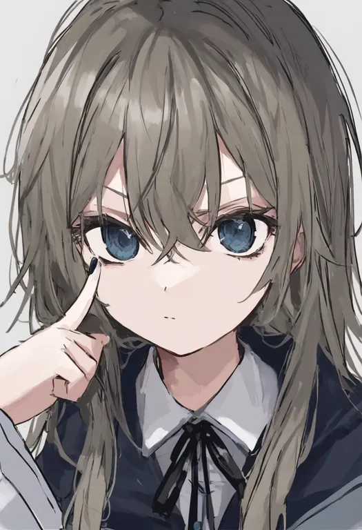 masterpiece, best quality, general, eyelid pull, 1girl, solo, simple background — by k3scat, made with ComfyUI