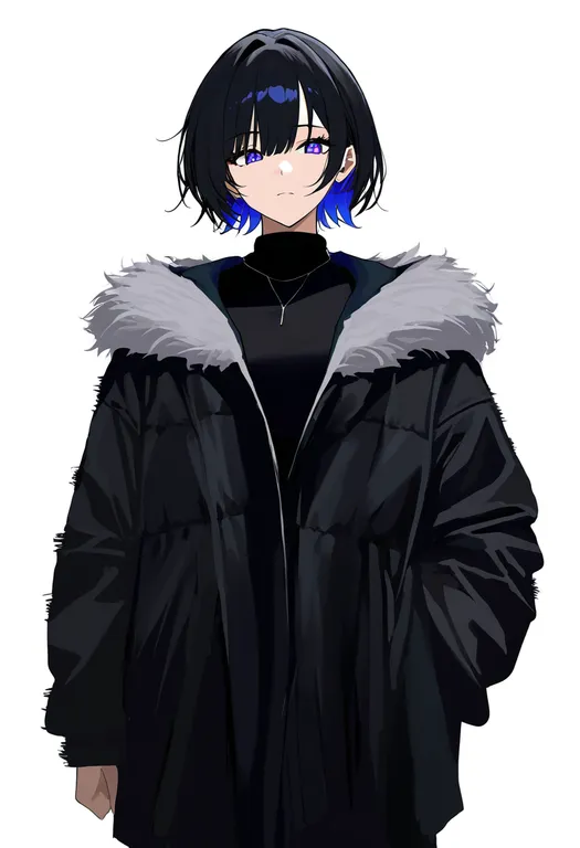masterpiece, best quality, newest, absurdres, highres, safe, fur_jacket, 1girl, solo, simple_background — by k3scat, made with ComfyUI