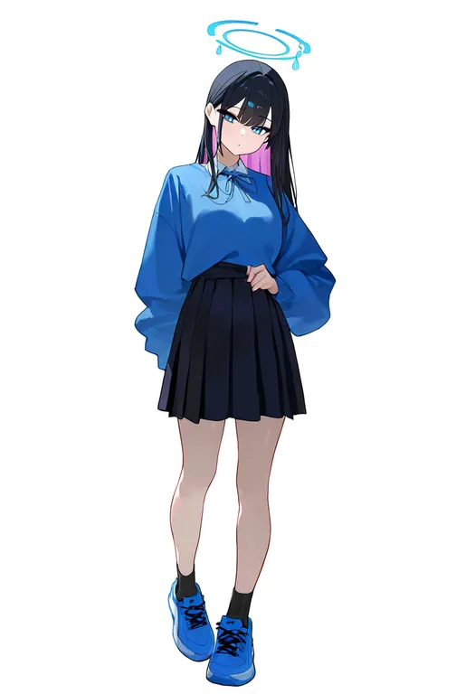 masterpiece, best quality, newest, absurdres, highres, safe, blue_shoes, 1girl, solo, simple_background — by k3scat, made with ComfyUI
