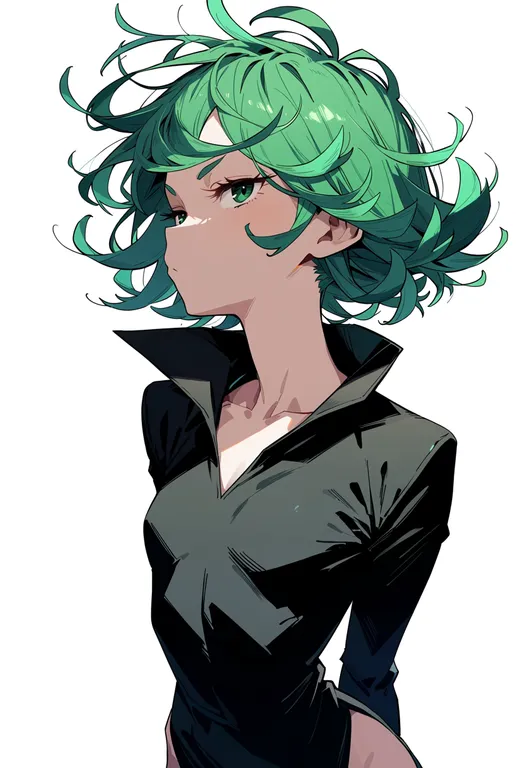 masterpiece, best quality, score_7, safe, tatsumaki, solo, upper body, simple background — by k3scat, made with ComfyUI