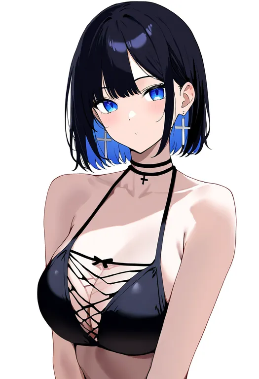 masterpiece, best quality, newest, absurdres, highres, safe, cross-laced_bikini, 1girl, solo, simple_background — by k3scat, made with ComfyUI