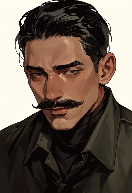 masterpiece, best quality, score_7, safe, mustache, 1boy, solo, portrait, simple background — by k3scat, made with ComfyUI