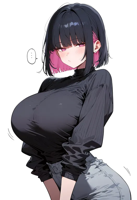 masterpiece, best quality, score_7, safe, blunt sidelocks, 1girl, solo, simple background — by k3scat, made with ComfyUI