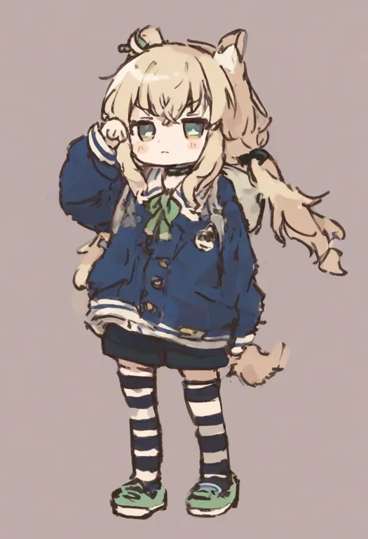 masterpiece, best quality, general, striped socks, 1girl, solo, simple background — by k3scat, made with ComfyUI