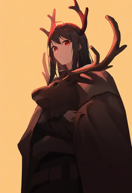 masterpiece, best quality, newest, absurdres, highres, safe, reindeer, 1girl, solo, simple_background — by k3scat, made with ComfyUI
