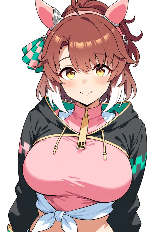 masterpiece, best quality, score_7, safe, dantsu flame (umamusume), umamusume, solo, upper body, simple background — by k3scat, made with ComfyUI