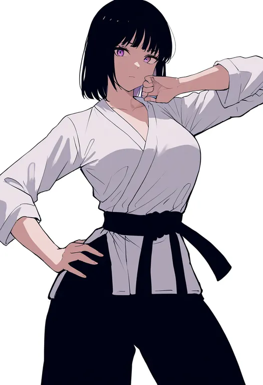 masterpiece, best quality, newest, absurdres, highres, safe, martial_arts_belt, 1girl, solo, simple_background — by k3scat, made with ComfyUI