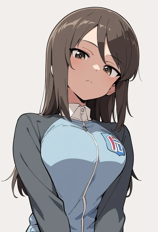 masterpiece, best quality, score_7, safe, mika (girls und panzer), girls und panzer, solo, upper body, simple background — by k3scat, made with ComfyUI
