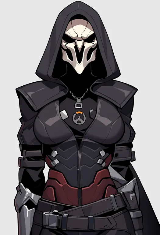 masterpiece, best quality, score_7, safe, reaper (overwatch), overwatch, solo, upper body, simple background — by k3scat, made with ComfyUI