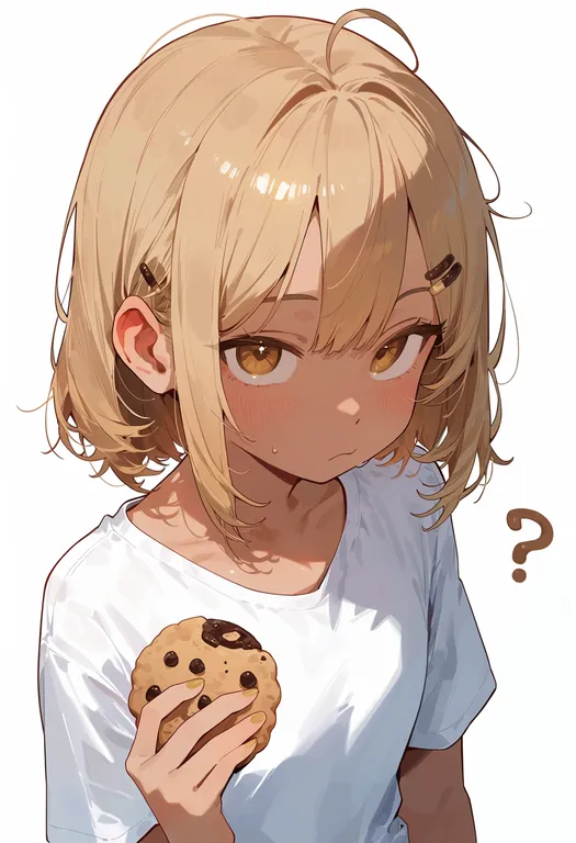 masterpiece, best quality, score_7, safe, chocolate chip cookie, 1girl, solo, upper body, simple background — by k3scat, made with ComfyUI