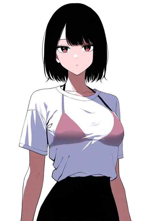 masterpiece, best quality, newest, absurdres, highres, safe, bikini_top_under_shirt, 1girl, solo, simple_background — by k3scat, made with ComfyUI