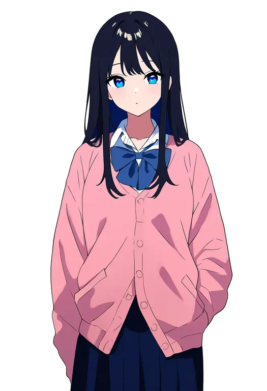 masterpiece, best quality, newest, absurdres, highres, safe, pink_cardigan, 1girl, solo, simple_background — by k3scat, made with ComfyUI